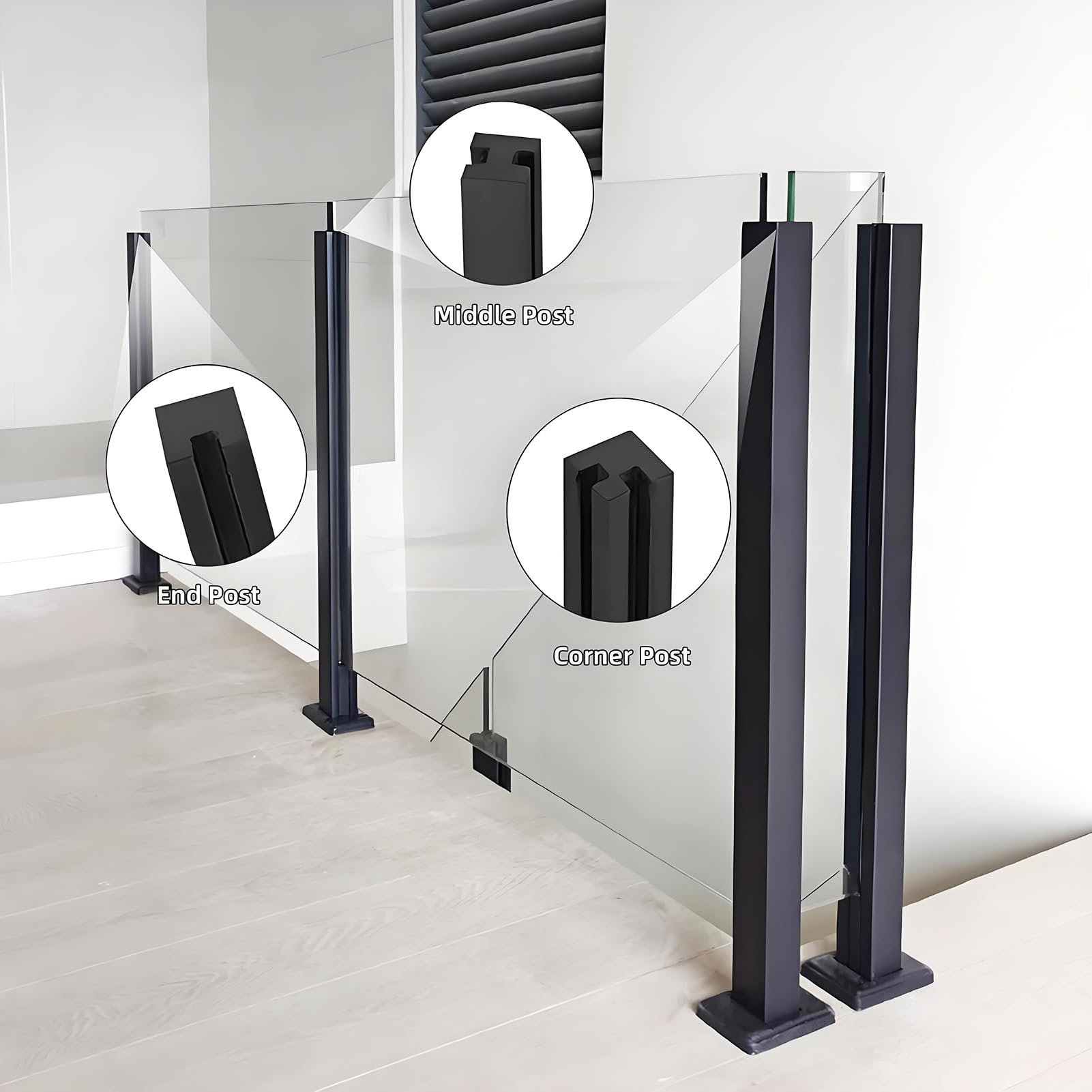 Genérico Postes Cuadrados de Acero Inoxidable Negro para barandillas de Vidrio, Ajustables de 24 a 59 Pulgadas, Ideales para Balcones y terrazas Exteriores, compatibles con Vidrio de 8 a 12 mm, Poste