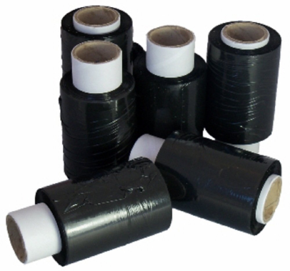 80 Small Mini Rolls Of Black Pallet Stretch Wrap - Size 100mm WIDE x 150 Metres Each - 17 Micron Security Opaque Plastic Polythene Film