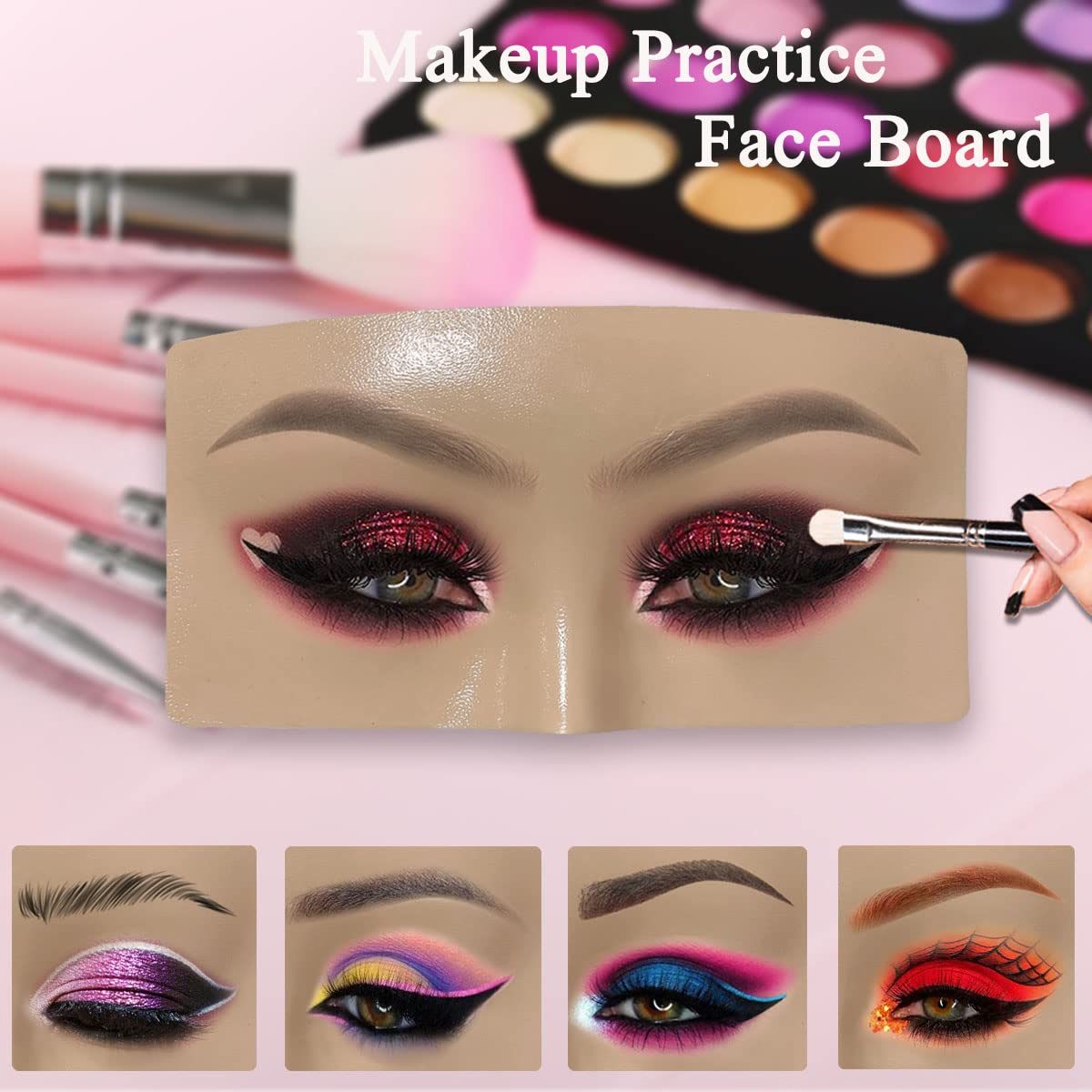 Tabla facial de práctica de maquillaje, cara de maniquí de maquillaje 3D reutilizable, cara de práctica de maquillaje de ojos con kit de maquillaje para estudiantes y principiantes para practicar 2