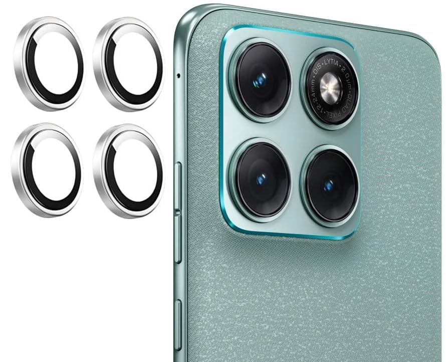 Image of FabeKee Tempered Glass Camera Lens Protector For Motorola Edge 70 Fusion 9H Hardness, Full Coverage Anti Scratch Camera Metal Ring Silver