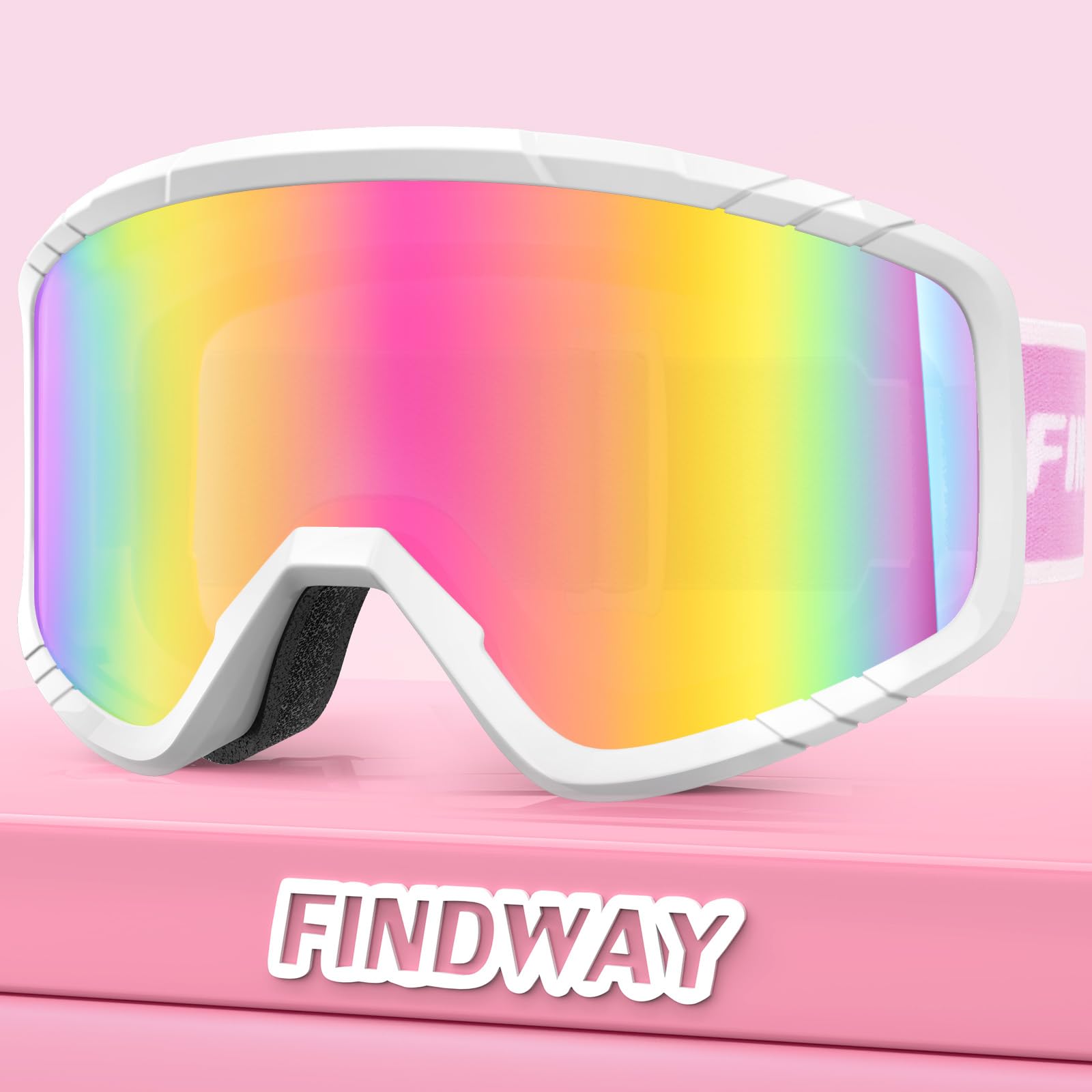 Findway Maschera da Sci, Occhiali da Sci per Uomo Donna Teenager OTG Maschere Sci, 100% Anti-UV Maschera Sci, Anti Nebbia, Adatto a Snowboard, Motocross e Altri Sport Invernali