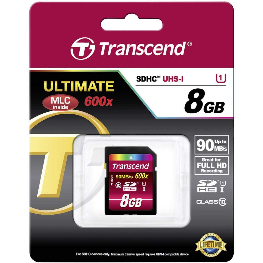 Transcend TS8GSDHC10U1 Scheda di Memoria SDHC da 8 GB, UHS-I 600x, Classe 10