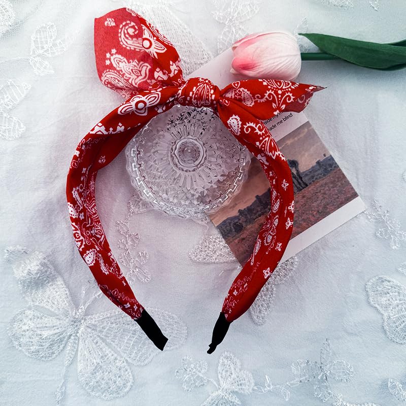 Red Paisley Bow Headband with Elastic Band for Women and Girls - Halloween Hair Accessory - Image 2
