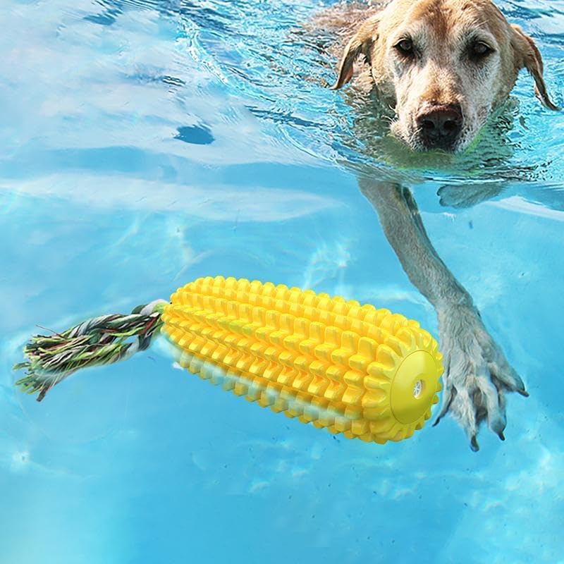 Corn-Shaped Indestructible Dog Chew Toys with Squeaker, TPR Bite-Resistant Dog Teething Toy for Aggressive Chewers, Dental Care Toy for Small/Medium/Large Dogs