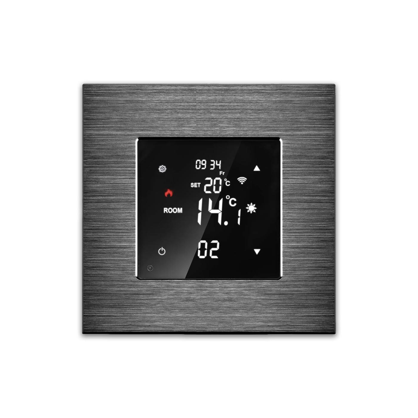 WiFi Raumthermostat UP inkl. Alurahmen Schwarz Thermostat für Fußboden Heizung Programmierbarer Wandthermostat Zeitpläne digitaler Display Raumtemperaturregler Luxus-Time