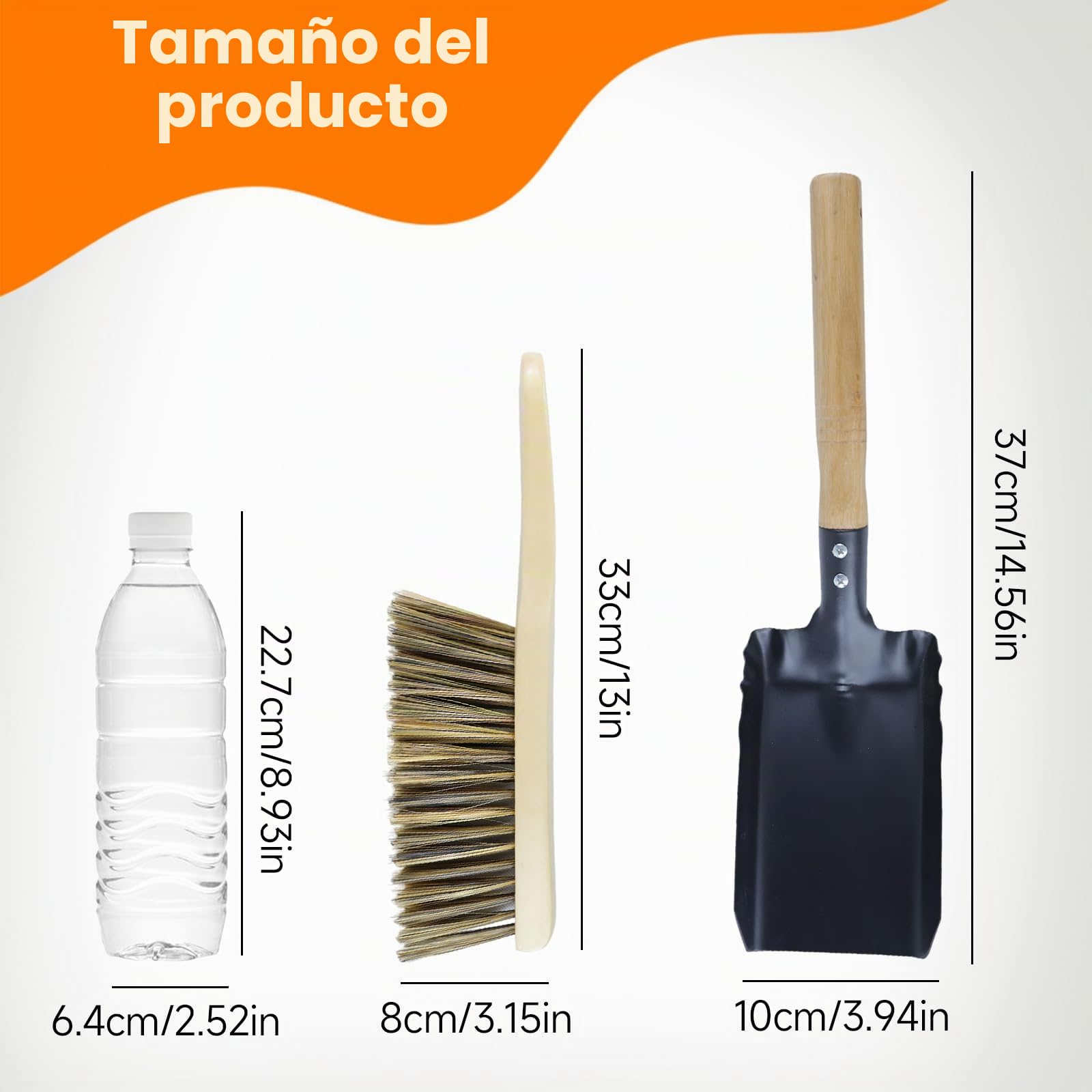 Qivine Pala para Chimenea y Cepillo, Recogedor para Chimenea con Cepillo, Conjunto de Recogedor y Escobilla con Guantes, para Estufas Barbacoas Chimenea