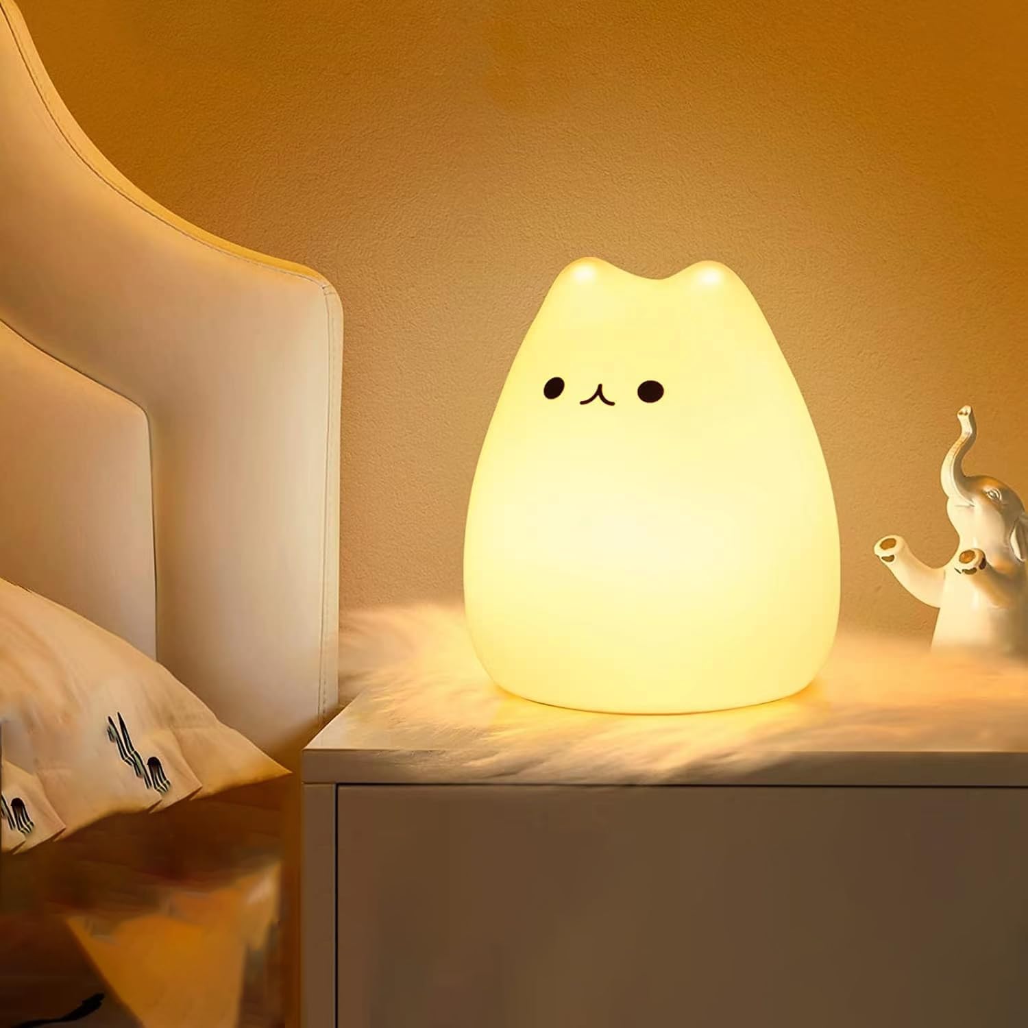 ONEWAY Cat Night Light - Kids Nightlight, Squishy Cute Lamp with Timer & 7 Colors, Rechargeable ...