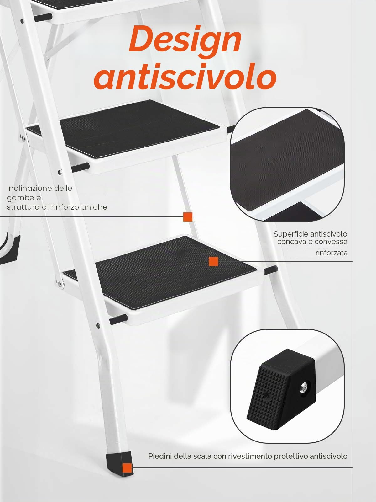 HOUSE DAY Scaletta pieghevole a 4 gradini, scala antiscivolo con manico, robusto e ampio pedale, multiuso per uso domestico e ufficio, carico fino a 150 kg