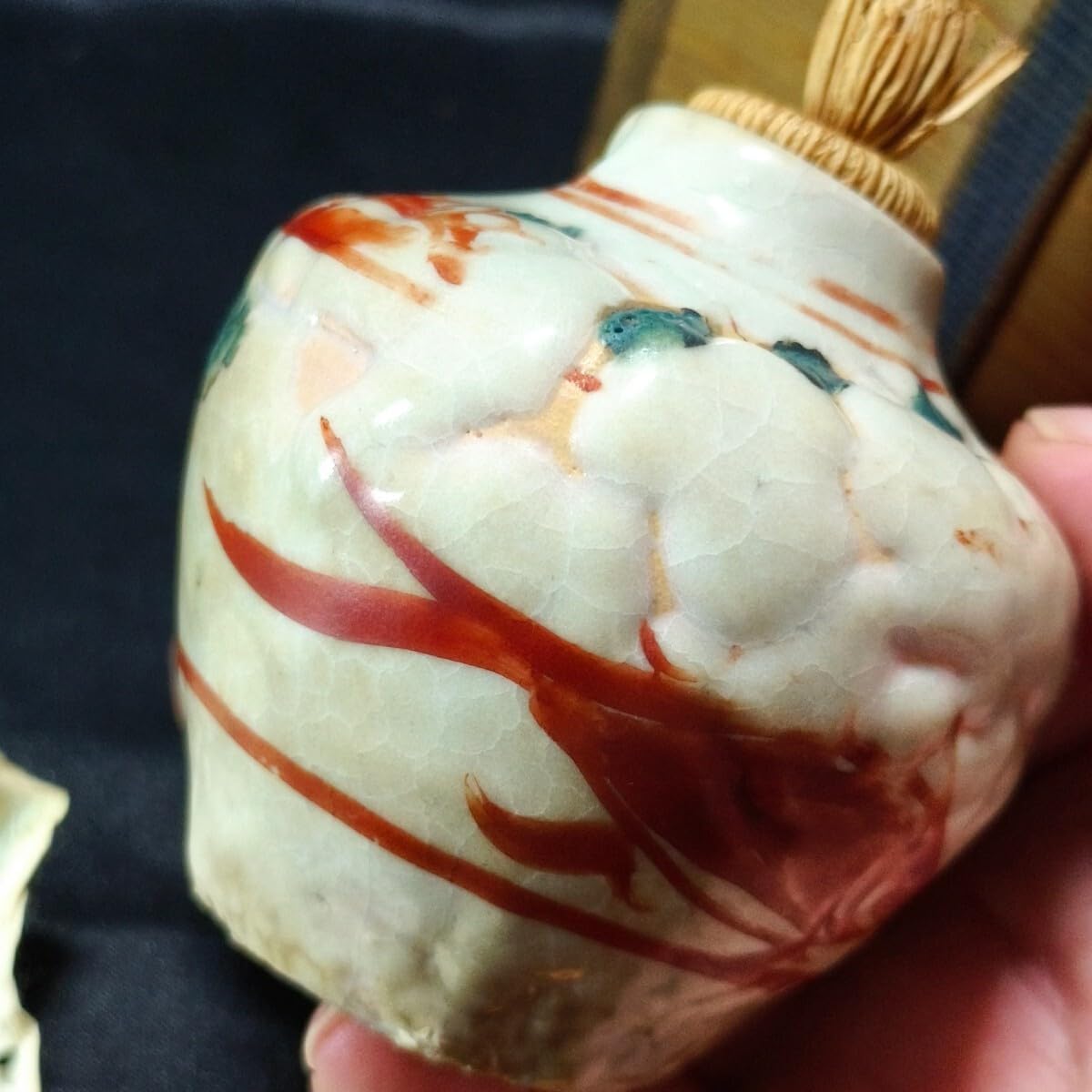 水指朝鮮唐草 細水指香舟作お茶道具 水さし 耳付き 漆器蓋 時代物 骨董