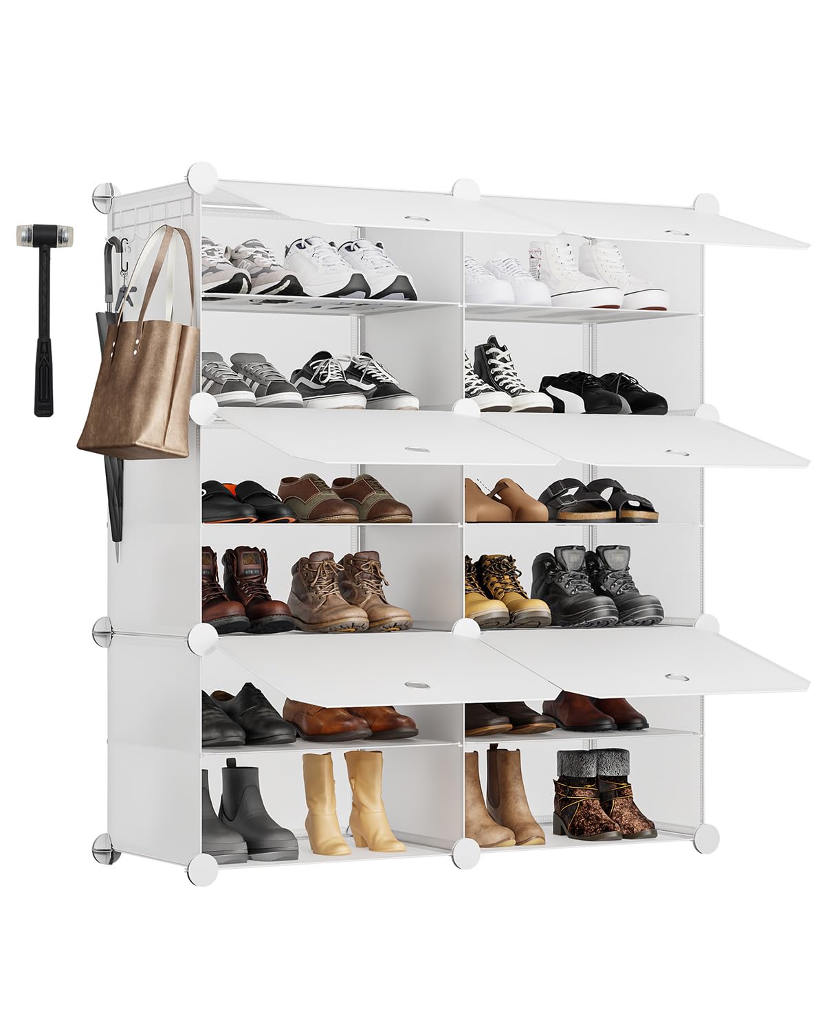 Sekey Scarpiera Modulare 6 Scomparti in PP - Auto-Montaggio con Martello - Armadio Scarpe Famiglia (84x31x92cm) - Bianco, Capienza 24 Paia