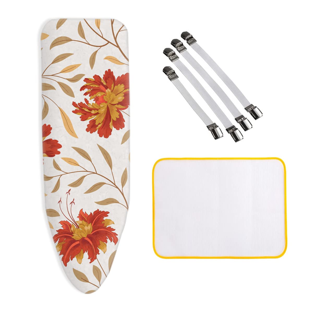ZJBKXIroning Board Cover Soft Cotton 125x45cm, Thick Secure Fit, 4 Clips and 1 Ironing Heat Insulation Pad
