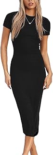 LACOZY Damen-Sommerkleid, kurzärmelig, sexy, figurbetont, Bleistiftkleid, formelles Cocktailkleid, langes Kleid