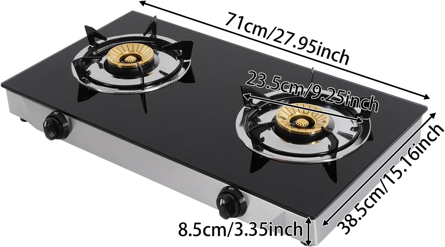 Propane Gas Cooktop, 2 Burners Portable Gas Outdoor Stove Tempered Glass Double Auto Ignition, Outdoor/Indoor Camping Burner LPG for Backyard Kitchen, Grill, Hiking Cooking, Outdoor (Style A)