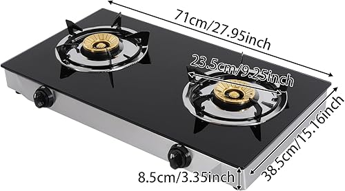 Miniatura 2 de Estufa de gas de 2 quemadores, encimera portátil de gas con vidrio templado y acero inoxidable, quemadores dobles de 3.5 KW (11995 BTUhora),