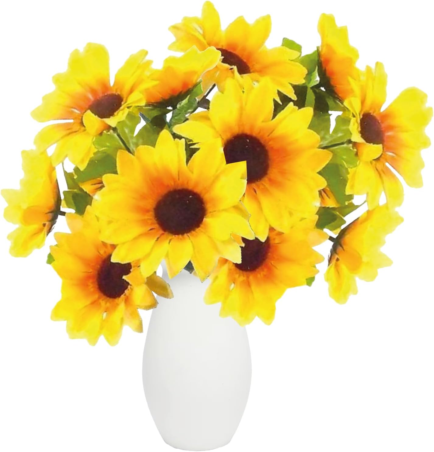 30cm Artificial Sunflowers Bouquet - Plastic Bush with 14 Heads - Artificial Flowers for Indoor & Outdoor Spring Decorations, Fake Flowers for Home Garden-Wedding-Party, and Office Decor (NO VASE)