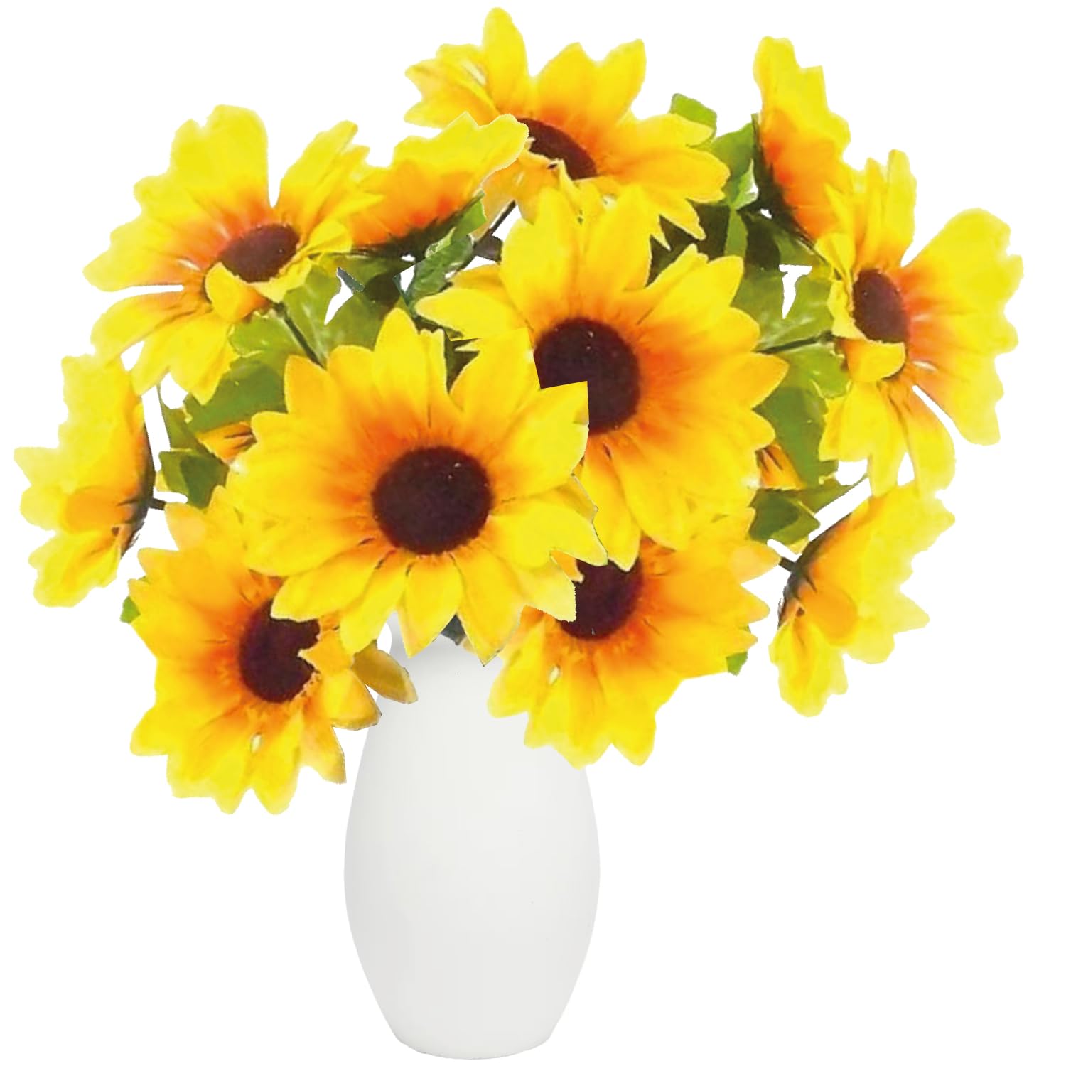 30cm Artificial Sunflowers Bouquet - Plastic Bush with 14 Heads - Artificial Flowers for Indoor & Outdoor Spring Decorations, Fake Flowers for Home Garden-Wedding-Party, and Office Decor (NO VASE）