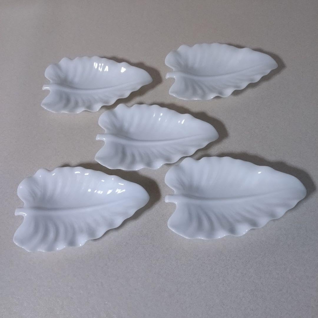 葉っぱ形 平皿 5枚セット ホワイト 陶器 萩焼 銘々皿5枚組 葉っぱ