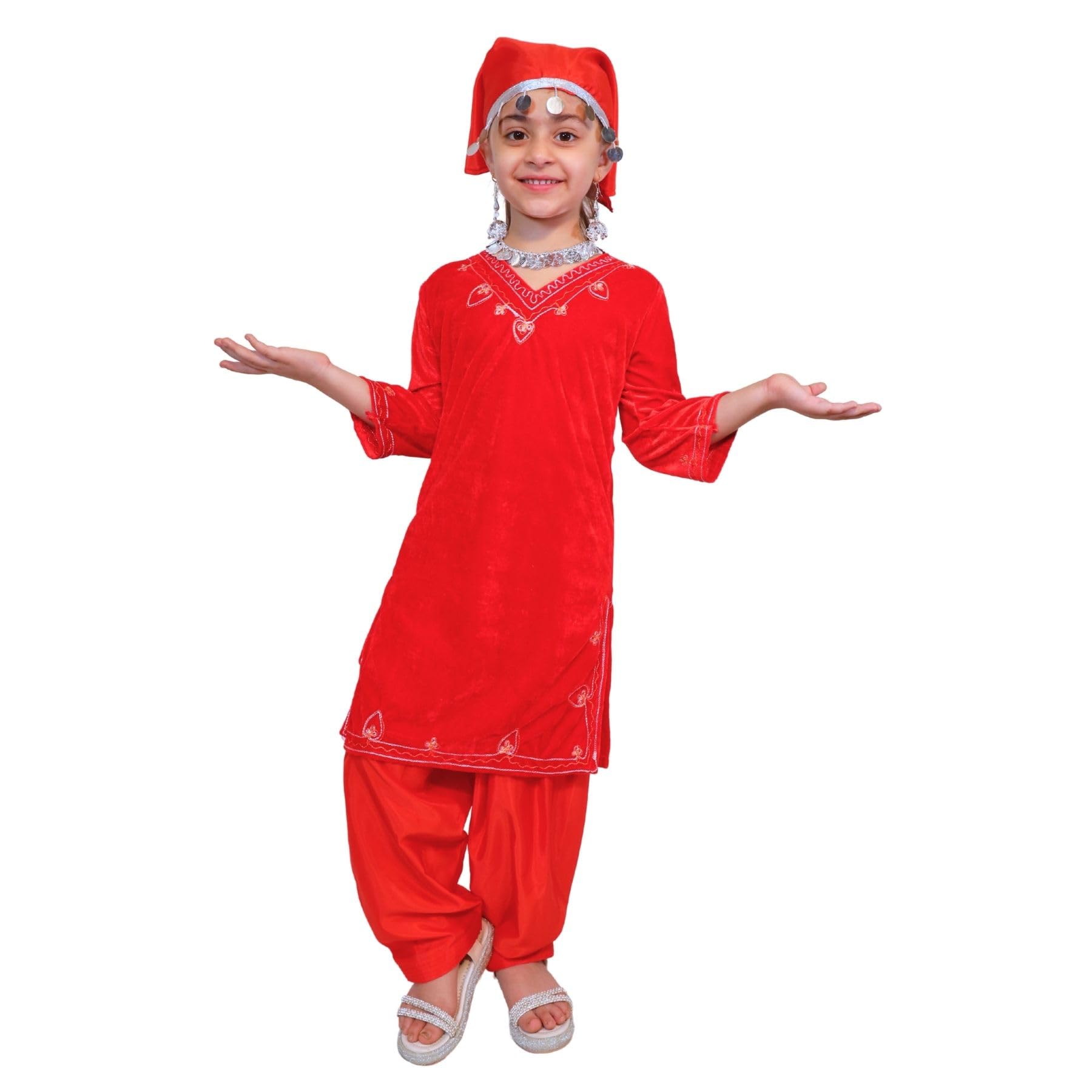 Kaku Fancy Dresses Indian State Kashmiri Dance Red Velvet Salwar Suit Costume for Girls -Red, 10-12 Years-image-18