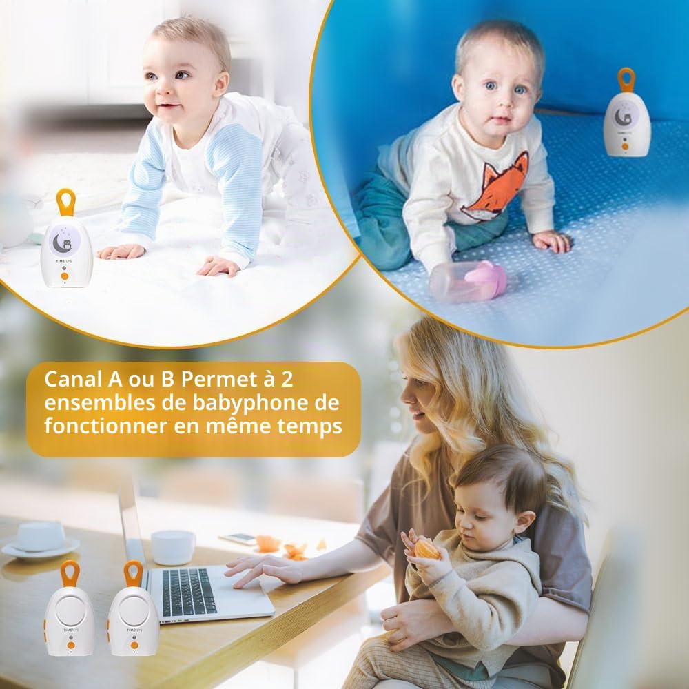 TimeFlys Paladin Moniteur audio pour bébé - Portable - Rechargeable - Extra longue portée jusqu'à 600 m - Veilleuse - Son cristallin - Camping