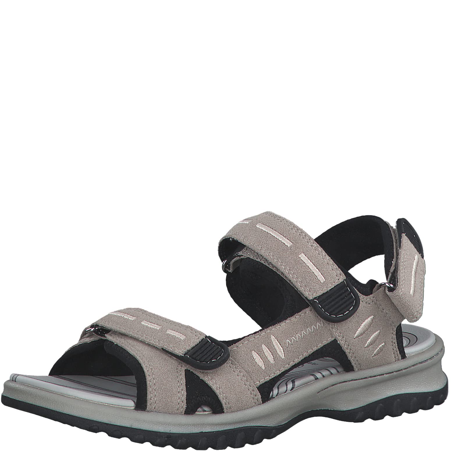 Jana Softline 8-28166-42 020 Damessandalen, zwart/pewter, comfortabele extra brede alledaagse schoen, feestelijk, elegant, platte sandalen, 37 EU breed, Black Pewter, 37 EU Breed