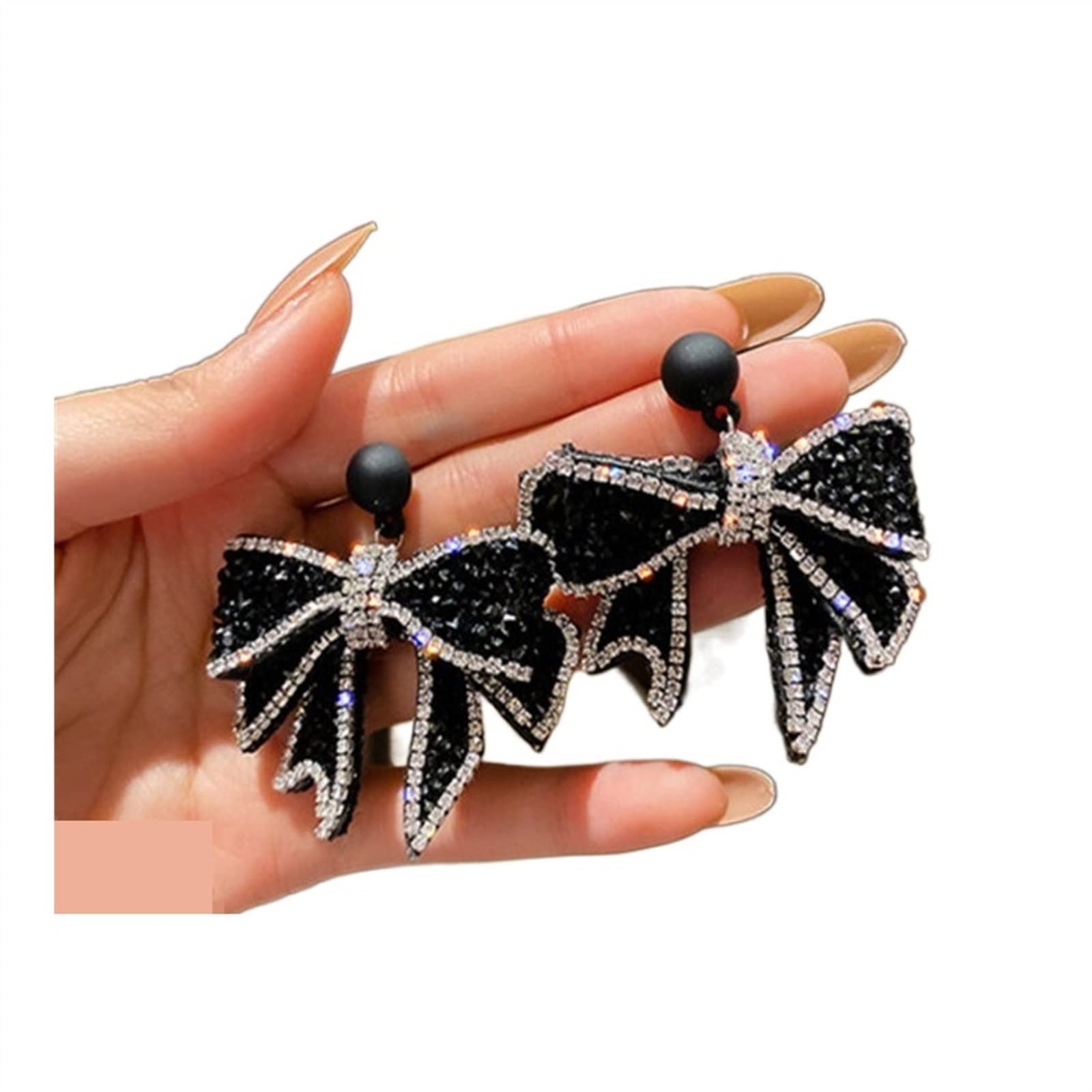 HJMMHX Damen-Ohrringe, koreanischer Stil, Schwarze Schleife, baumelnde Ohrringe für Frauen, Strass-Ohrringe, Hochzeiten, Party, Schmuck, Accessoires, Ohrringe
