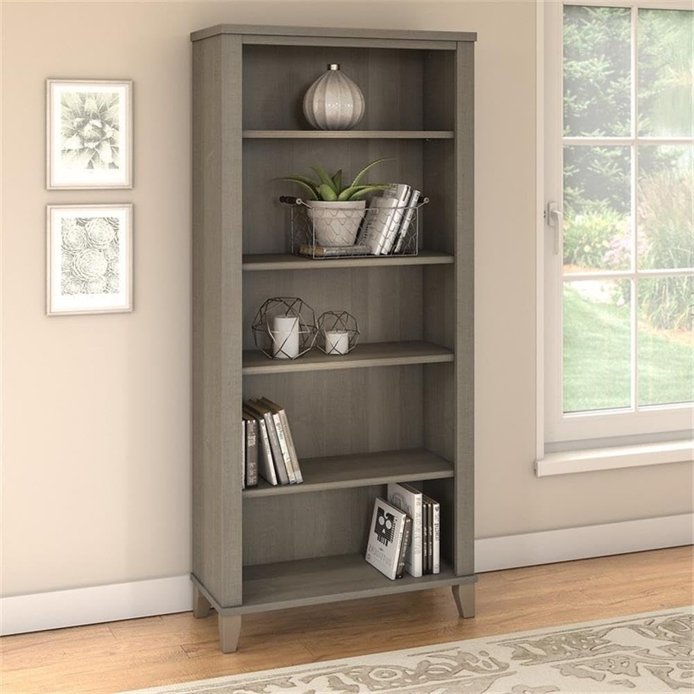 Home Square 2-Piece Set with 72W Office Desk & 5-Shelf Bookcase in Ash Gray