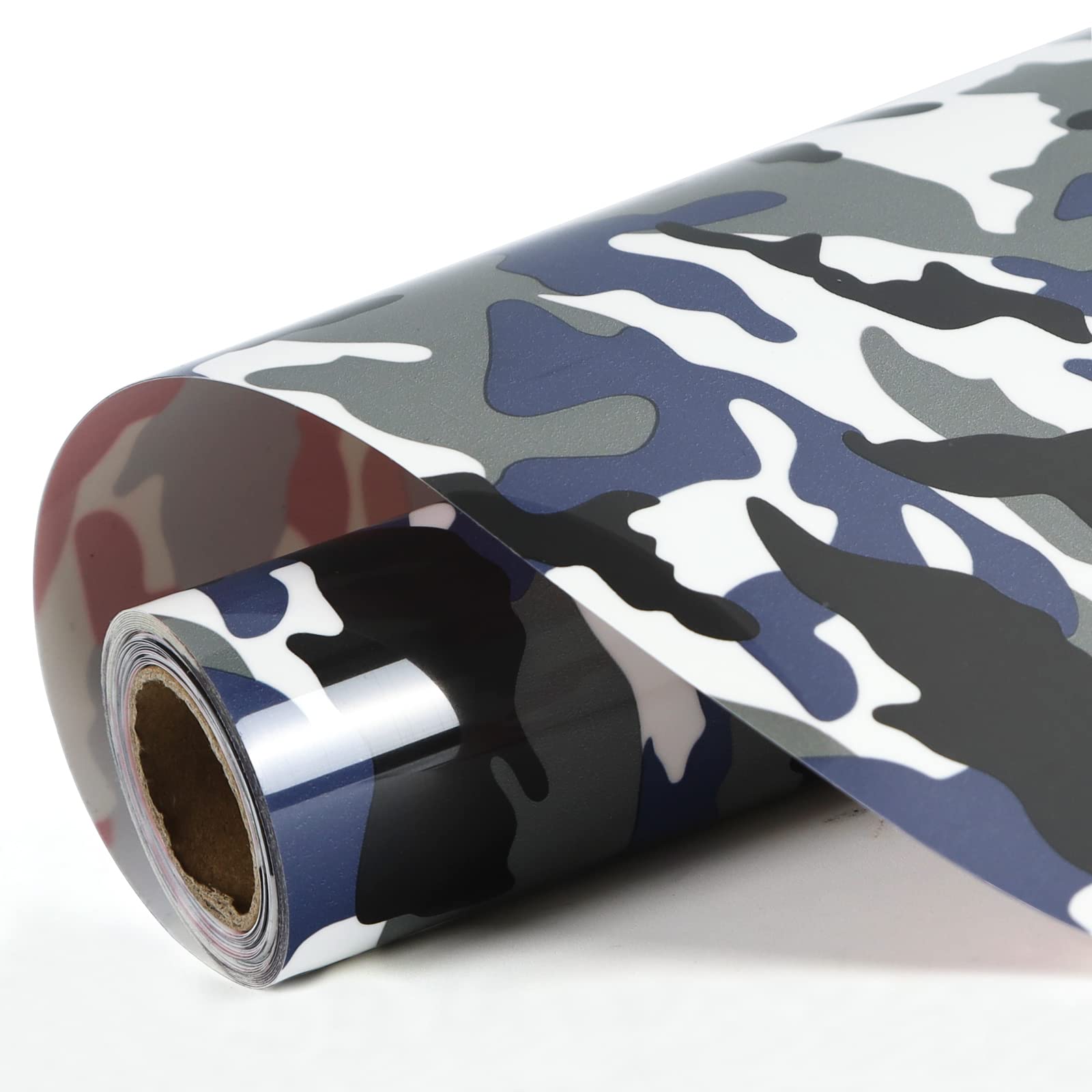 FUNKAKA Camo Army Grey HTV Heat Transfer Vinyl Rolls, 12" x 9ft Camouflage Iron on Vinyl for T-Shirt, Stretchy PU HTV Vinyl for All Cutter Machines