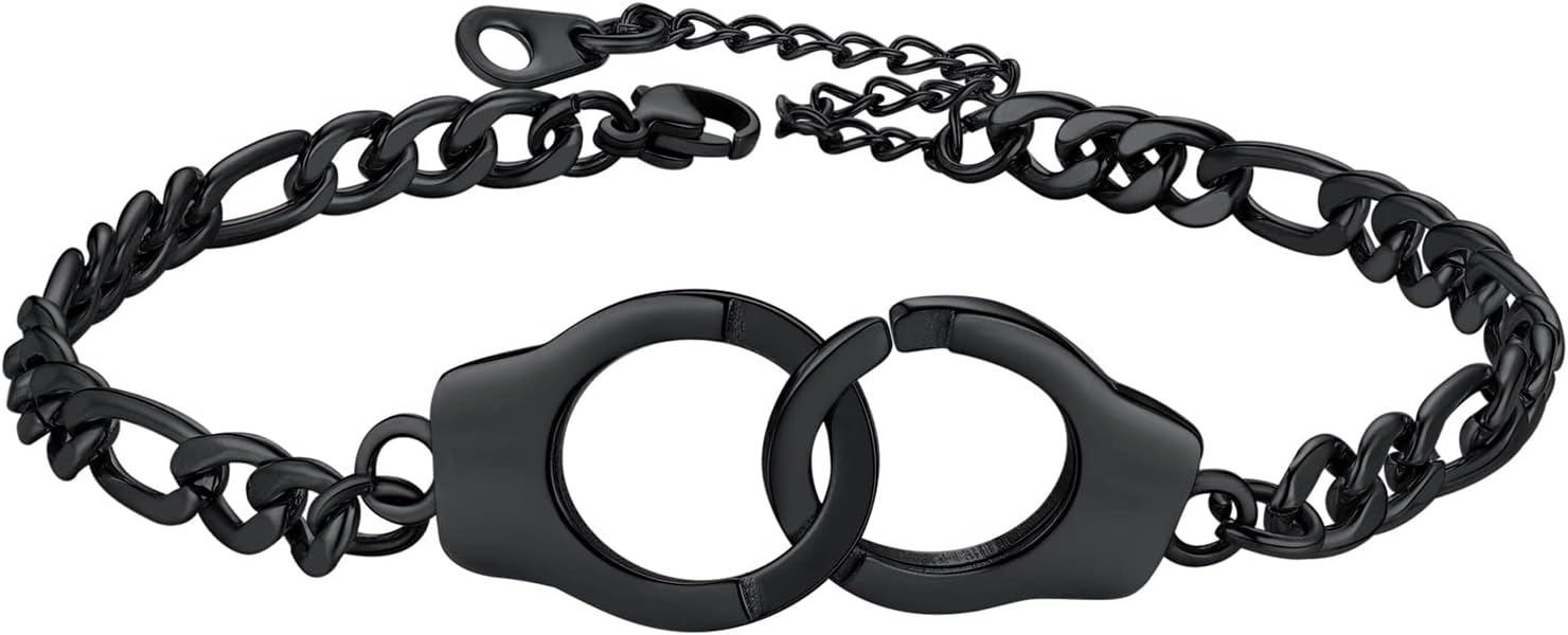 PROSTEEL Trendy Handcuffs Design/Customize Words Ankle Bracelet For Women, 316L Stainless Steel Anklets Silver/Gold/Black Tone, Hypoallergenic, Come with Box