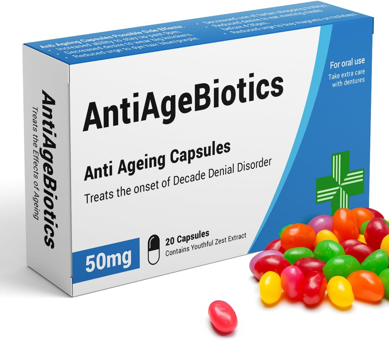 KadoBox AntiAgeBiotics Joke Pill Box, Jelly Beans | Funny Gift for Women