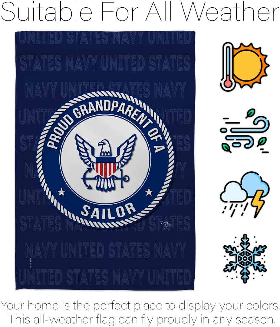 Breeze Decor Proud Grandparent Sailor Garden Flag - Set Wall Holder Armed Forces Navy USN Seabee United State American Military Veteran Retire Official - House Banner Yard Gift Double-Sided 13 X 18.5