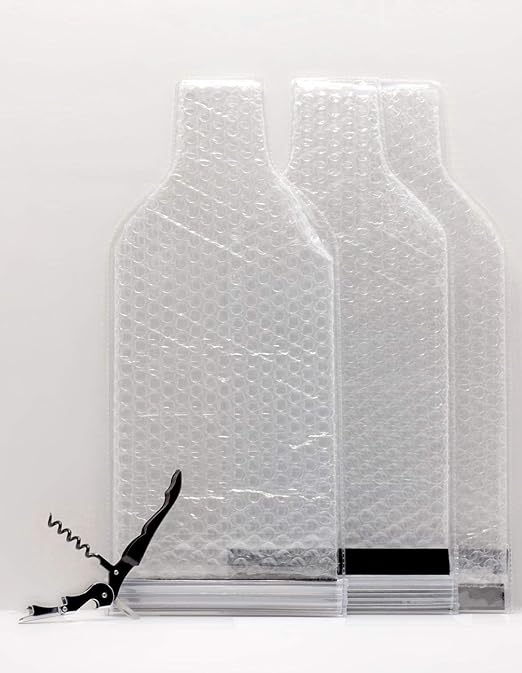 Amazon.com: Protector de botellas de vino, 4 paquetes de bolsas de  burbujas, bolsa de viaje para embalaje y transporte seguro de botellas de  vidrio en amortiguación de avión : Hogar y Cocina