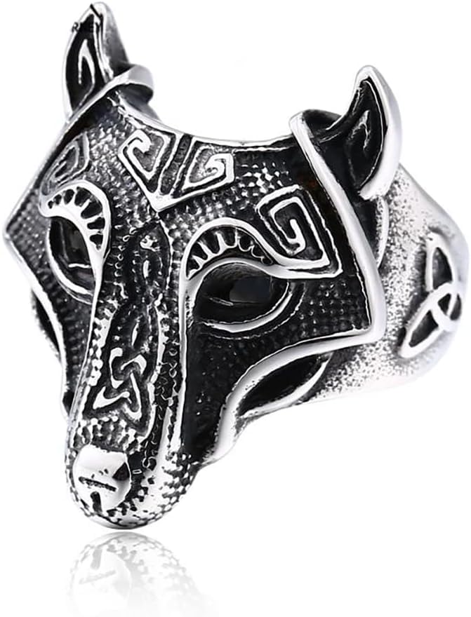Bague loup Fenrir viking en acier anti-noircissement pour look vintage affirmé