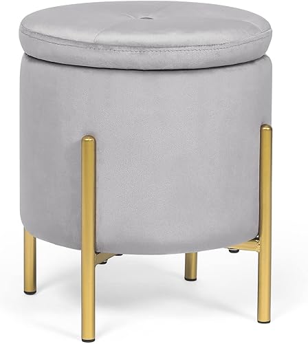 Miniatura 10 de Adeco Otomanas de almacenamiento redondas tapizadas, otomanas modernas de terciopelo gris con almacenamiento para sofá Gris oscuro,Gris