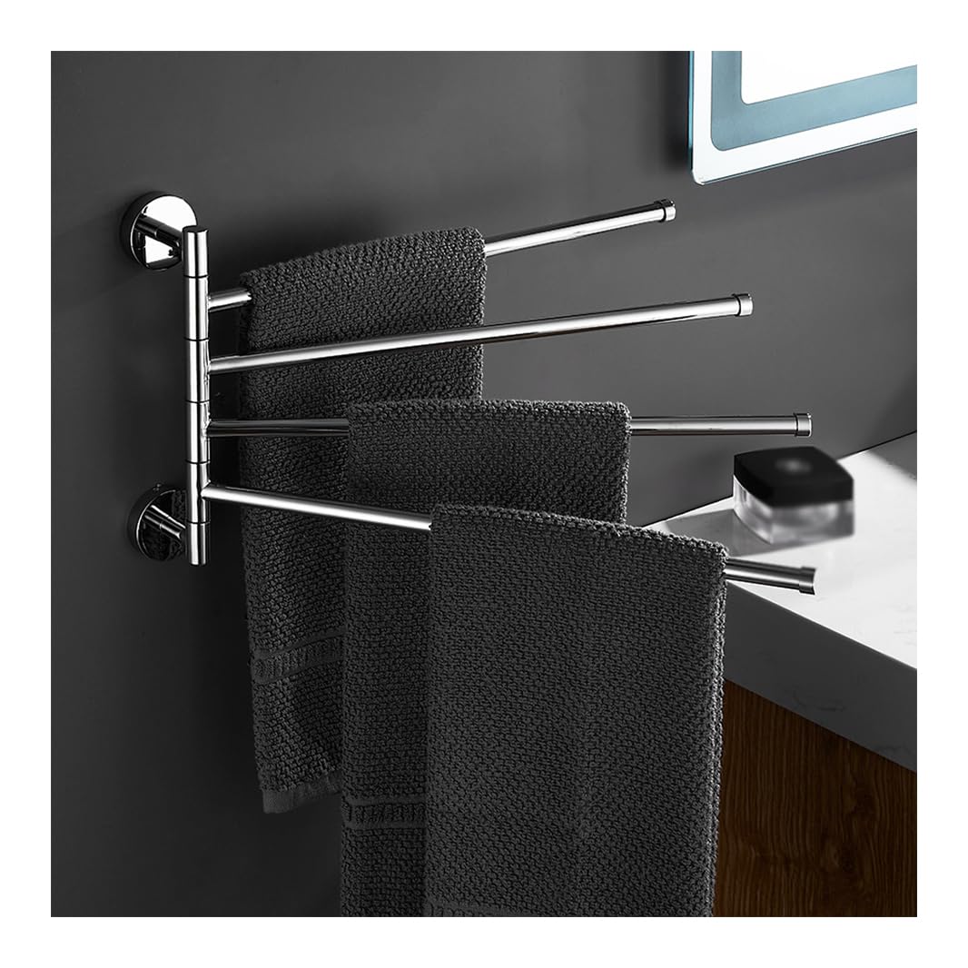 Toallero Giratorio para baño, Toallero Giratorio con Brazo Plegable, latón Macizo, Cromo Pulido, 3-5 Barras for baño o Cocina(4bar)