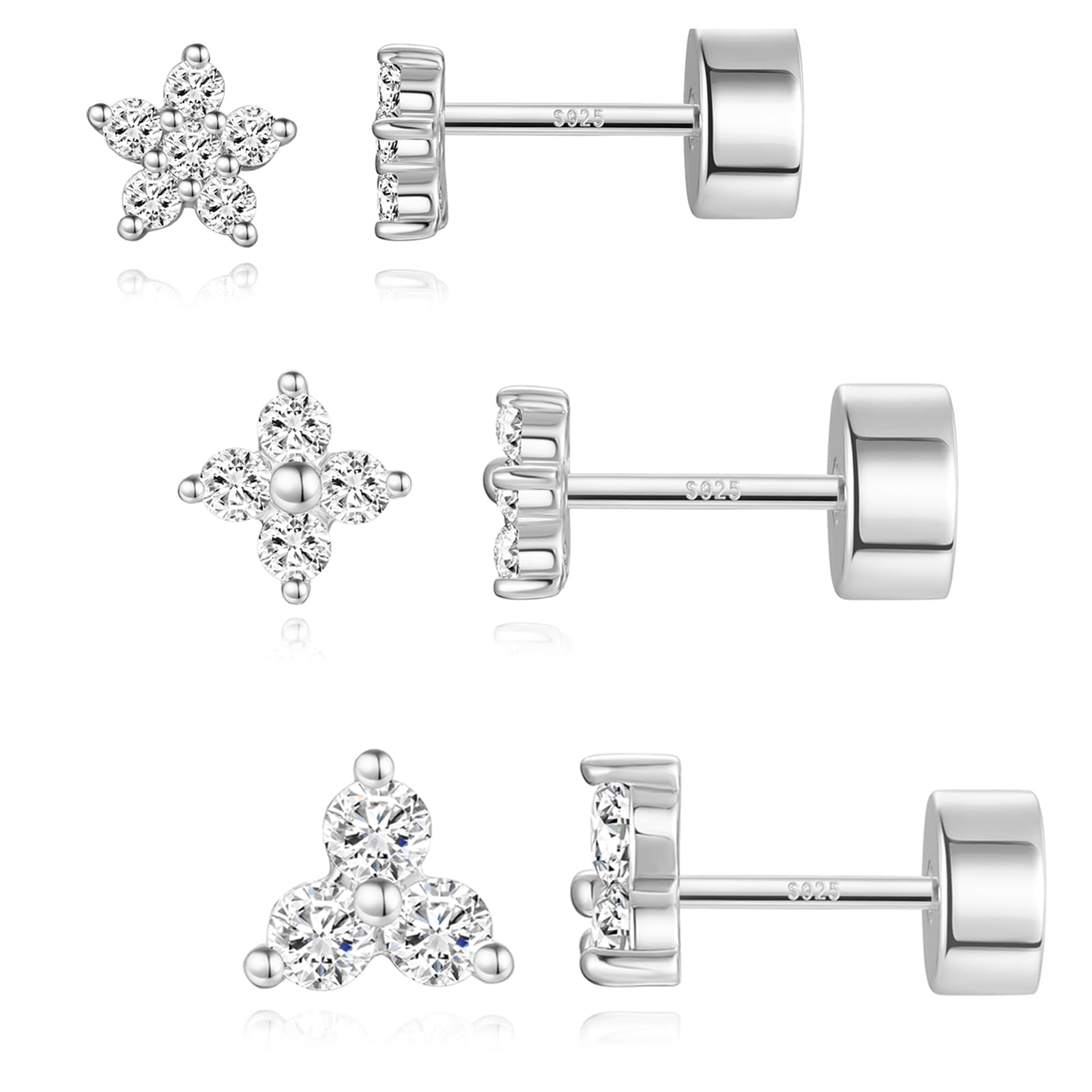 Angelady Flat Back Earrings Set for Women, Sterling Silver Flat Back Stud Earring Hypoallergenic Earrings, Dainty Gold Cartilage Earring Helix