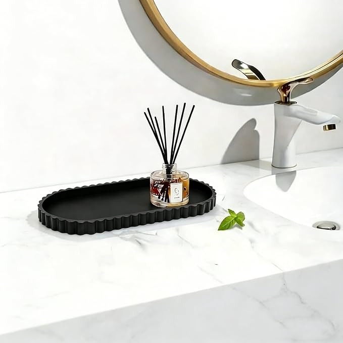 Bandeja de Baño Ovalada Negra de Silicona - Organizador de Encimera miniatura 2