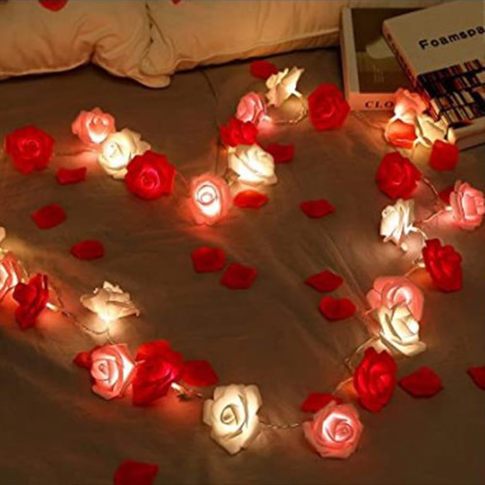 Red Rose 4.9ft 10LED LED String Lights (No Batteries Included), Valentine's Wedding Decoration