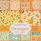  Motivpapier Orangen - Scrapbook-Papier-Kollektion: fruchtig-frisches Bastelpapier mit kleinen Streumustern, Format: Quadratisch, 21,59 x 21,59 cm ... Designs, jeweils 2x, insgesamt 40 Seiten