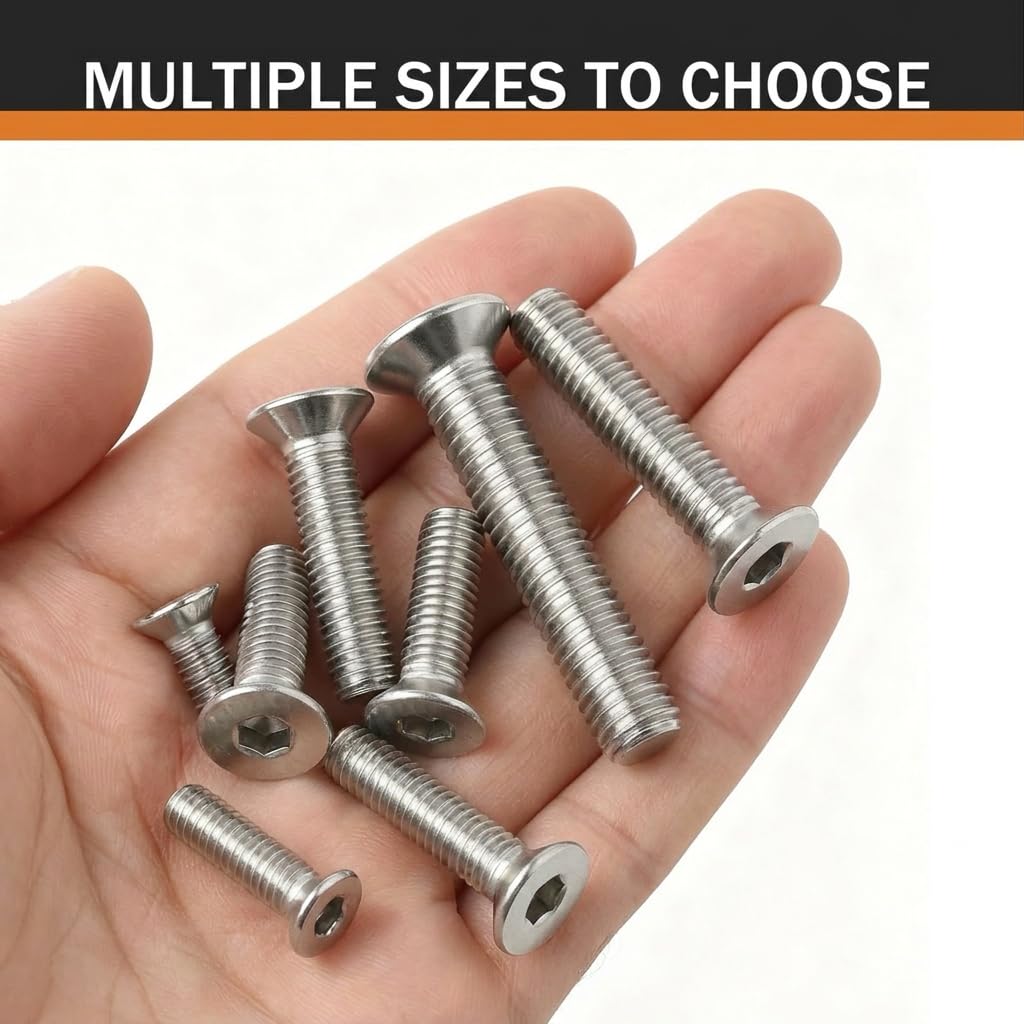 Tornillos hexagonales avellanados M4 x 30 mm (paquete de 30 unidades) de acero inoxidable 304 18-8, rosca totalmente a máquina, acabado brillante