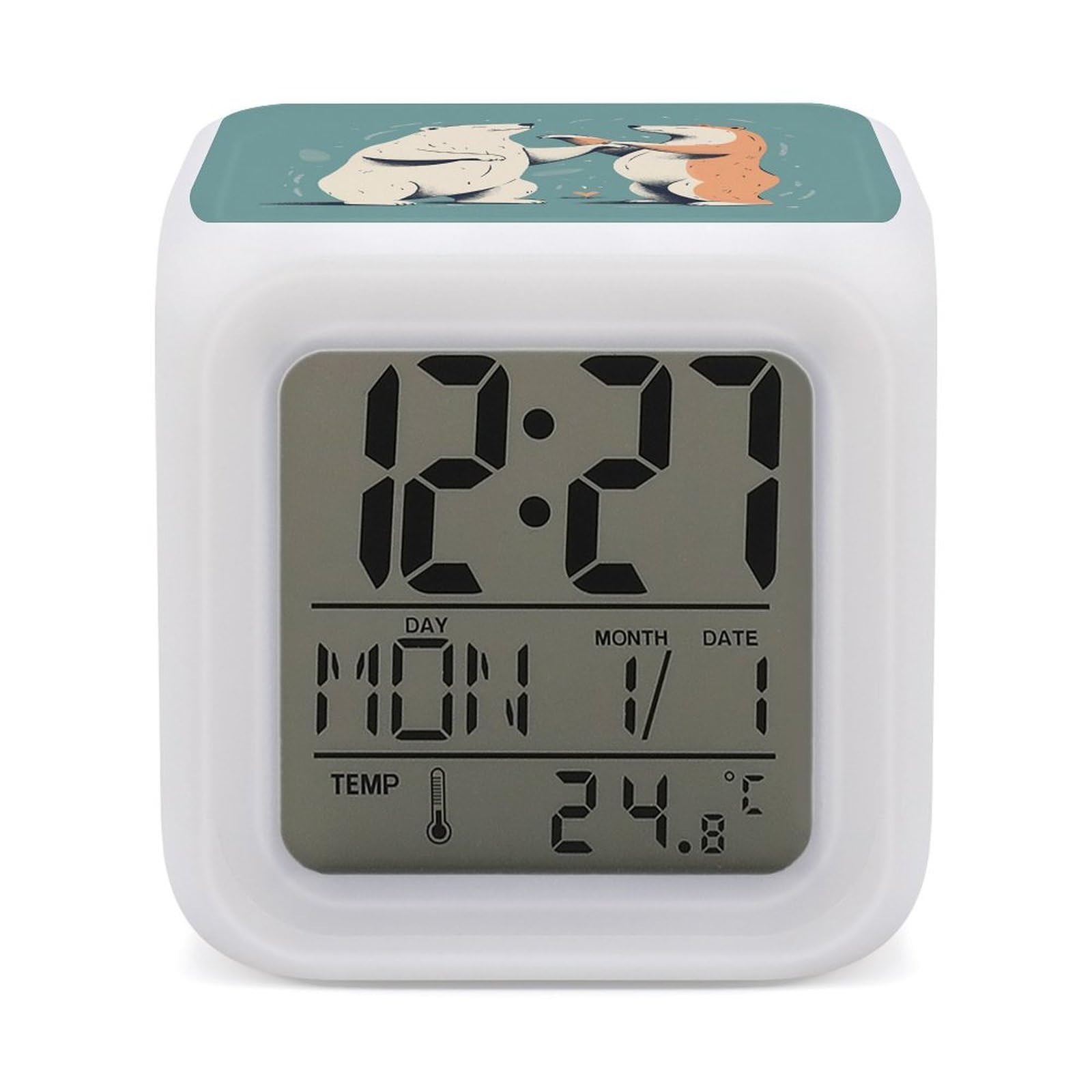 JTREHY Bears Together Alarm Clock Seven Color Night Light Digital Clock Precision Reliable Alarms Clocks for Bedroom Heavy Sleepers Adults Gift for Men and Women