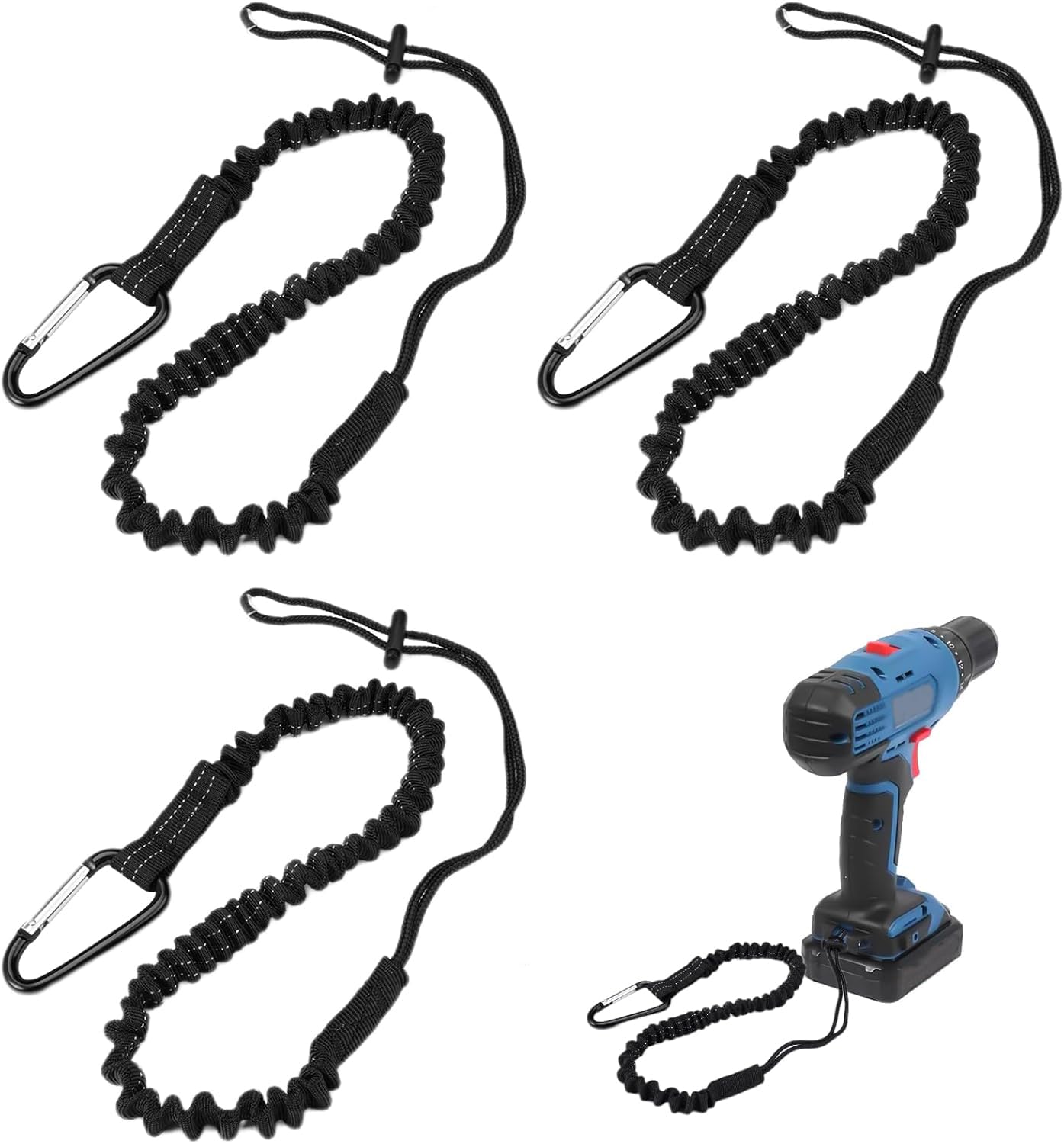 3 Piezas Cuerda de Cordón para Herramientas, Cordon de Seguridad de Trabajo en Altura con Mosquetón, 50 cm-120 cm Retractil Correa Herramientas para Construcción, Trabajos en Altura, Alpinismo