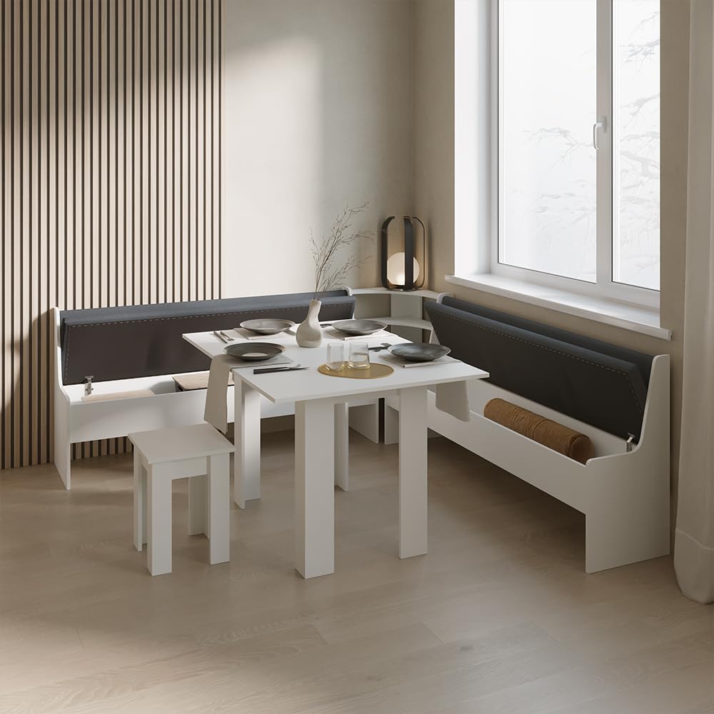 Livinity Panca ad angolo Tiberio, Bianco, 41.5 x 166.6 cm