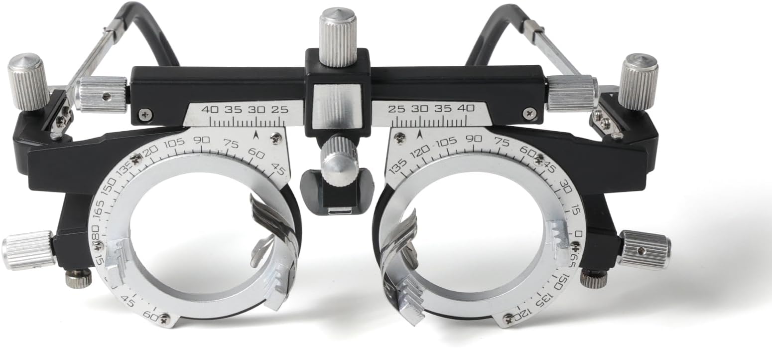 Adjustable Optical Trial Lens Frame, PD 48-80mm, Lightweight Alloy Optometry Frame with Adjustable Temples, Nose Bridge, and 4-Slot Insert Lense