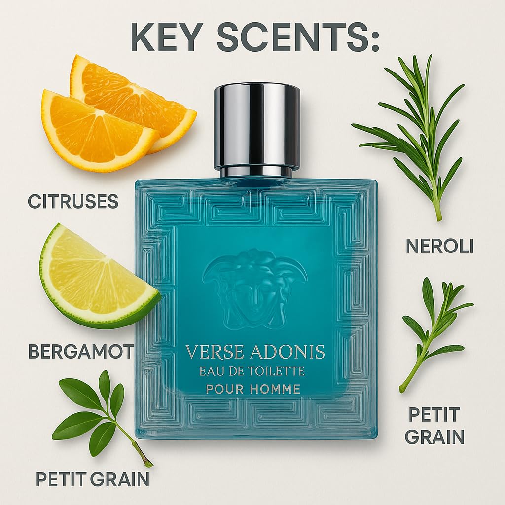 Men’s Cologne Gift Set 3 Pack – Verse Pour Homme, Adonis Red & Valentine Milano – Long-Lasting Citrus, Warm Floral & Amber Wood Scents (100ml Eau de Parfum) - Image 7