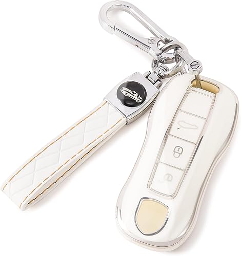 FUN LAVIE Funda de silicona TPU para llavero de automóvil, compatible con Porsche 911 Cayenne Panamera TAYCAN, blanco