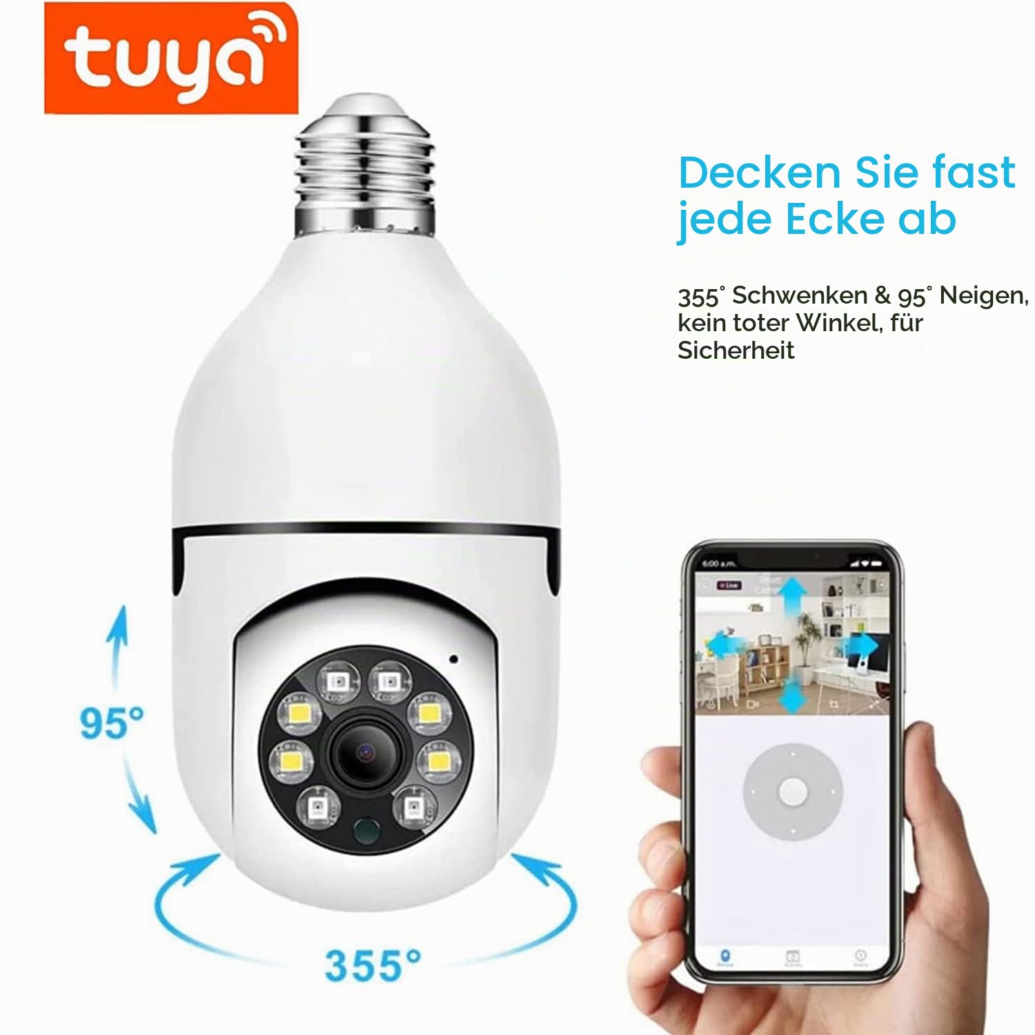 TUYA WiFi 1080P 5GHz 2.4GHz Panorama IP Sicherheitskamera, Pan/Tilt Grade Panorama IP Sicherheitskamera, Smart Home Überwachungskamera mit Alarm