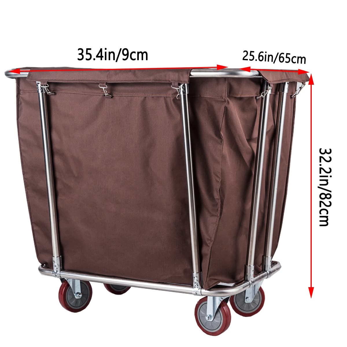Carrello portabiancheria commerciale resistente su ruote, carrello in acciaio inox con capacità di 400 l, borse rimovibili per hotel e industrie di servizi, soluzione per il trasporto di biancheria da
