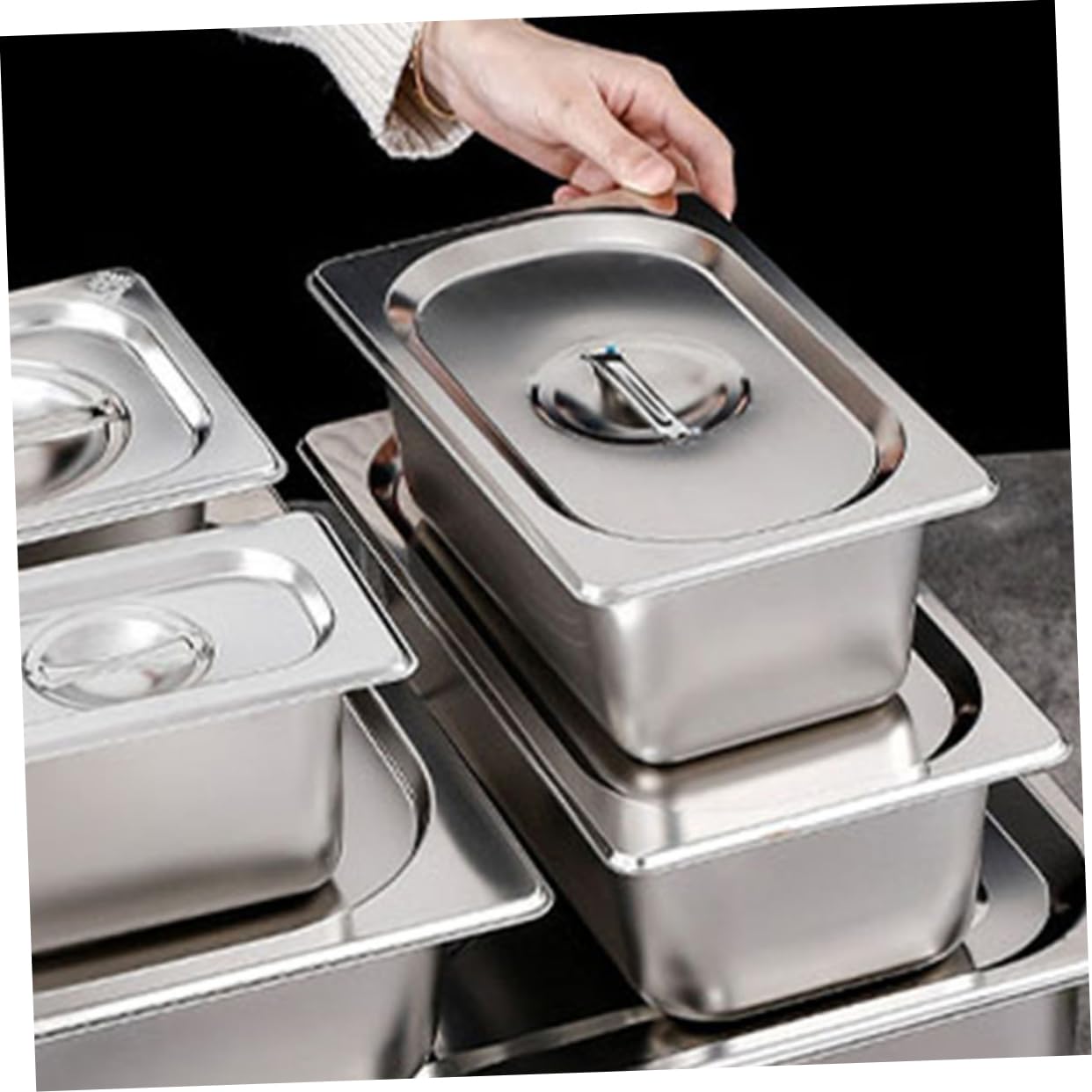 Recipiente de Buffet Rectangular con Tapa, Juego de 2, Acero Inoxidable | Plata, Construcción Robusta y Limpieza Sencilla, Formato para Fiestas y Restaurantes