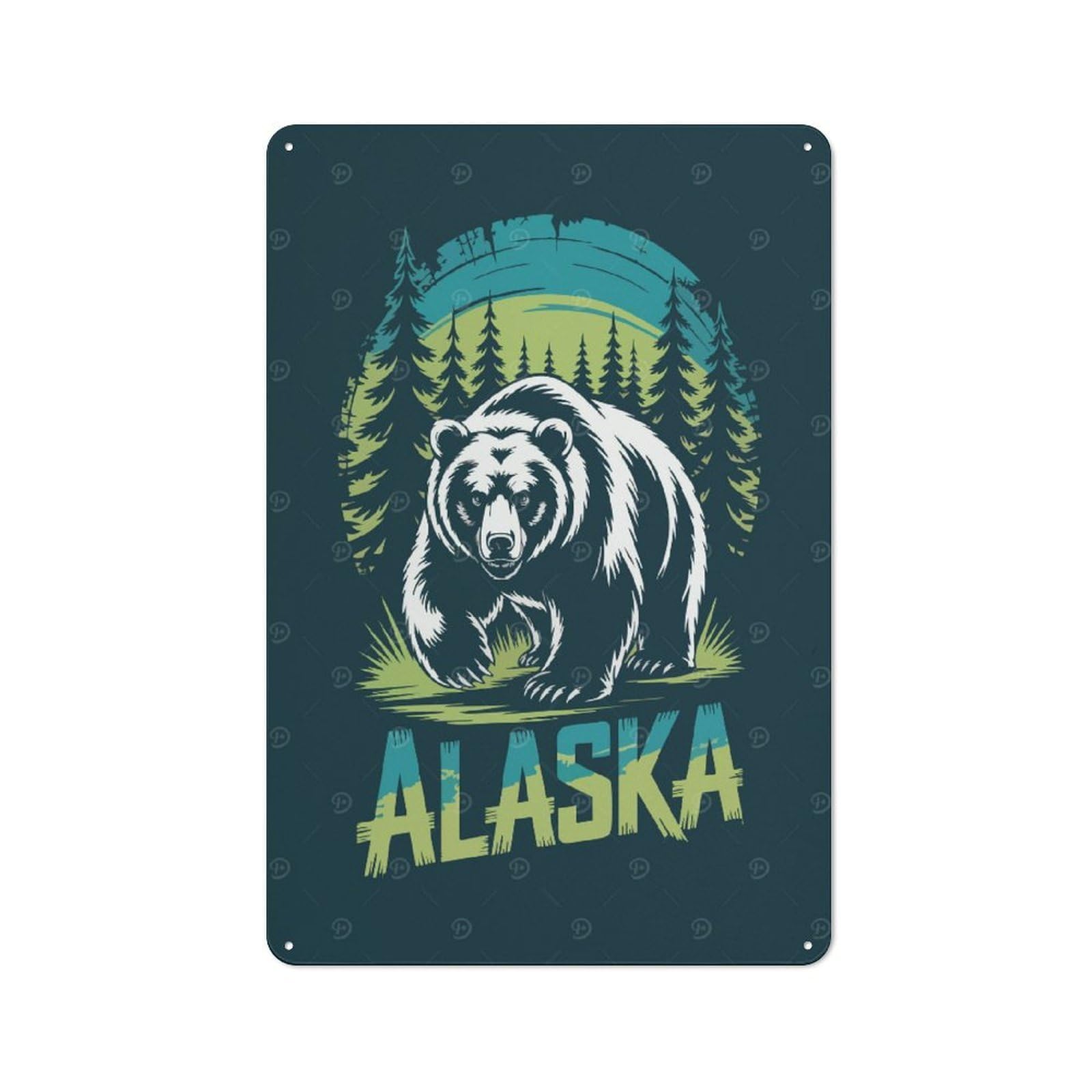 Junmoney Style-2 Decorative Metal Plaque With Alaska Bear Graphic Design Design 30X20cm, Modern Retro Studio Wall Art For Workspace, Cafe, Hallway Or Garage