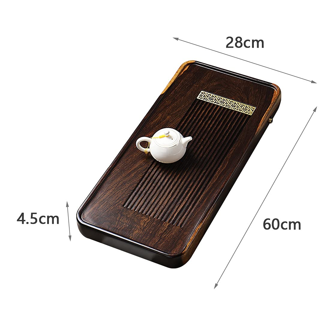 Plateau À Thé en Bois Massif avec Système De Drainage, Style Japonais/Chinois, pour Table De Thé Gongfu, Design À Rayures, Évacuation Rapide De l'eau.